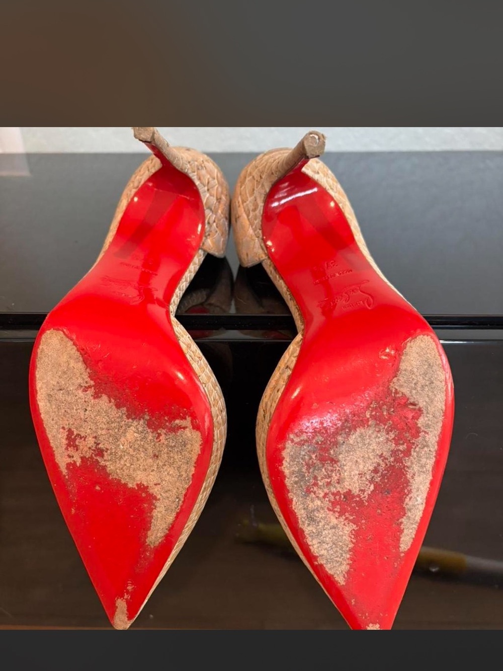 Christian Louboutin Peach Snakeskin Pointed-Toe Stiletto Pumps - Picture 4 of 6